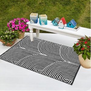 Tappeto Tiffasea in cotone nero e bianco, ideale per soggiorno, cucina, ingresso e bagno, lavabile in lavatrice e reversibile