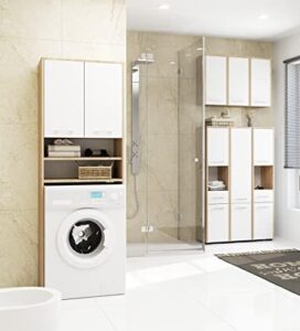 BDW Armadietto per lavatrice, 180 x 64 x 30 cm, bagno alto, mobiletto da bagno, armadio, bagno, lavatrice, rovere Sonoma/bianco