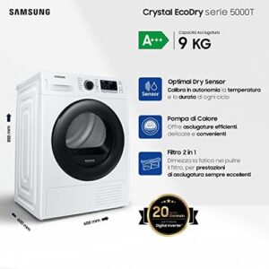 Samsung Asciugatrice Crystal EcoDry DV90TA240AE/ET, 9 kg, Pompa di calore, Carica Frontale. 60l x 85h x 60p cm