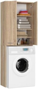 AKORD | Armadio Pensile per Lavatrice FIN 180 | Armadio di trasformazione con 2 Ante, 4 Ripiani | Archivio per bagno | Cassettiera per lavatrice | 64x180x30 cm | Rovere Sonoma + Rovere Sonoma Frontale