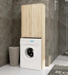 AKORD | Armadio Pensile per Lavatrice FIN 180 | Armadio di trasformazione con 2 Ante, 4 Ripiani | Archivio per bagno | Cassettiera per lavatrice | 64x180x30 cm | Rovere Sonoma + Rovere Sonoma Frontale