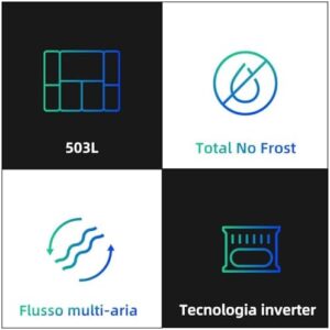 CHiQ CCD503NEIBE Frigorifero americano a porta incrociata,503 L, compressore a inverter, Totale assenza di gelo, flusso multi-aria, Spazio Care+, Congelamento rapido, Display touch LED, colore: Scuro