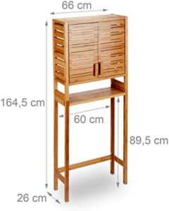 Relaxdays Mobile per Lavatrice in Bambù, Autoportante, Ante in Lamelle, 3 Ripiani, Mobiletto Sopra WC, HLP 164 x 66 x 26 cm, Marrone Chiaro