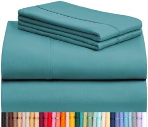 LuxClub Set di 4 fogli con tasche profonde da 45,7 cm, ecologici, senza pieghe, lavabili in lavatrice, morbidi e setosi, colore foglia di tè