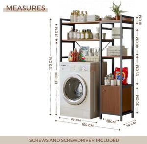 MAGIC SELECT Ripiano Superiore per Lavatrice | Scaffale per Organizer da Bagno Salva Spazio | Armadietto da Bagno | Scaffale con 3 Ripiani, 1 Cassetto e 1 Portasciugamani. | Legno E1 e Acciaio.