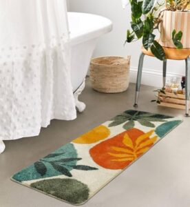 Uphome Tappeto da bagno colorato con foglie astratte lungo tappetino da bagno antiscivolo assorbente Boho tappeto da bagno in morbida microfibra lavabile in lavatrice, tappetino per vasca da bagno