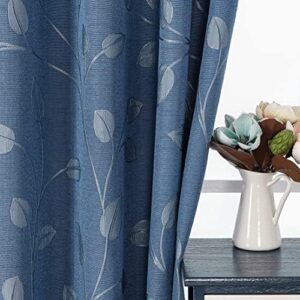 WEST LAKE Tende per finestre in jacquard con foglie blu polveroso, lunghe 240 cm, oscuranti, in lino, pannelli testurizzati con ricamo botanico, con occhielli, trattamento per finestre per camera da