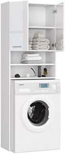 Home Collective Mobile per lavatrice 64x30x180 cm, mobile alto da bagno, con 2 ante e 4 ripiani mobiletto da bagno mensola da bagno corridoio bianco lucido