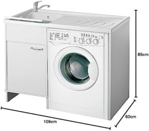 Negrari Coprilavatrice con Lavatoio Reversibile 9008KAM in Resina, Vasca in PP Resistente agli acidi, Interno/Esterno, Bianco, PVC, 109 x 60 x 89