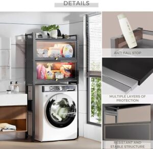 MAGIC SELECT Ripiano sopra la Lavatrice con ante Pieghevoli | Rack di Stoccaggio Impermeabile | Scaffale Organizer Multiuso | Risparmia Spazio con 3 Livelli | Gambe Regolabili in Altezza