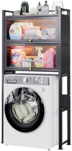 MAGIC SELECT Ripiano sopra la Lavatrice con ante Pieghevoli | Rack di Stoccaggio Impermeabile | Scaffale Organizer Multiuso | Risparmia Spazio con 3 Livelli | Gambe Regolabili in Altezza