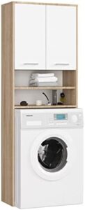 AKORD | Armadio Pensile per Lavatrice | Armadio di trasformazione con 2 ante, 2 Ripiani Aperti | Archivio per bagno | Cassettiera per lavatrice | 64x180x30 cm | Peso 30 kg | Rovere Sonoma/Bianco