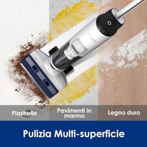 Tineco iFLOOR 5 Breeze Complete Aspirapolvere Lavapavimenti Senza Fili, Pulizia in Un Solo Passaggio per Pavimenti Duri, Pulizia dei Bordi, Auto Pulizia, Scopa Elettrica Design Leggero e Senza Fili