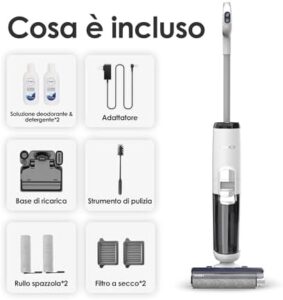 Tineco iFLOOR 5 Breeze Complete Aspirapolvere Lavapavimenti Senza Fili, Pulizia in Un Solo Passaggio per Pavimenti Duri, Pulizia dei Bordi, Auto Pulizia, Scopa Elettrica Design Leggero e Senza Fili