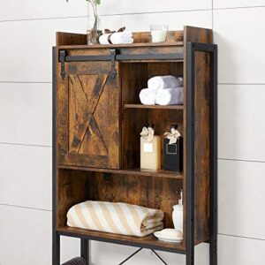VASAGLE Scaffale Sopra Toilette, Scaffale da Bagno, per Lavatrice, con Scomparti, Struttura in Acciaio, Montaggio Facile, Industriale, 64 x 24 x 171 cm, Marrone Vintage e Nero BTS003B01