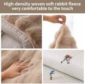 MDSASFD Copridivano in finta pelliccia, morbido e caldo, in peluche, antiscivolo, a forma di L, lavabile, protezione per mobili per bambini e cani (cachi, 91,4 x 238,8 cm)