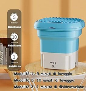 Mini lavatrice pieghevole portatile blu, ideale per lavare vestiti in appartamenti e dormitori.