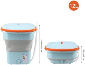 Fockety Lavatrice Portatile, Mini Lavatrice da 12 Litri con Cestello per Asciugatrice, Piccola Lavatrice Pieghevole da 135 W per Biancheria Intima, Calzini, Viaggi d'Affari (Blue)