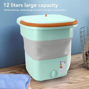 Fockety Lavatrice Portatile, Mini Lavatrice da 12 Litri con Cestello per Asciugatrice, Piccola Lavatrice Pieghevole Verde