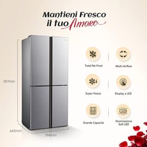 Hisense MQ79427SF Frigorifero Americano Quattro Porte, 427 litri, Finitura Argento, Tecnologia Total No Frost  