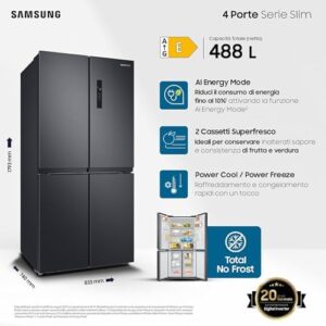 Samsung Frigorifero Quattro Porte Slim RF48A400EB4/EF con Total No Frost, Twin Cooling Plus e motore Digital Inverter