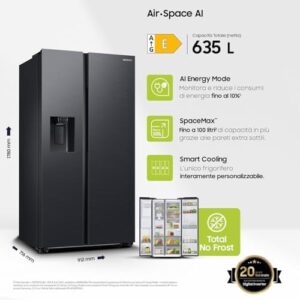 Frigorifero Samsung Side by Side RS64DG53M3B1/EF con tecnologia Wifi, AI Energy Mode e SpaceMax
