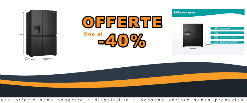 Frigorifero americano Hisense RS818N4TFE nero con capacità di 632 litri, perfetto per famiglie numerose.