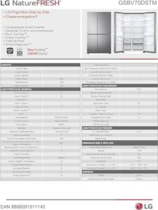 Frigorifero Americano LG GSBV70DSTM Side-by-Side, 655L, grafite, con tecnologia Total No Frost e Smart Inverter