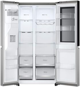 Frigorifero LG InstaView GSGV80PYLD, modello Side-by-Side, con capacità di 635L, Wi-Fi, e design elegante