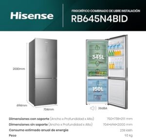 Hisense RB645N4BID Frigorifero Combi Inverter No Frost con portabottiglie e sistema di flusso d'aria  