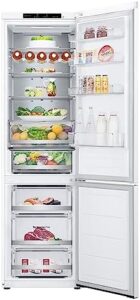 LG GBV5240DSW Frigorifero Combinato, Classe D, Frigorifero No Frost, 387L, Porte piatte, Door & Linear Cooling, Cassetto Fresh Converter, Metal Fresh, Wine Rack, Compressore Smart Inverter, Bianco