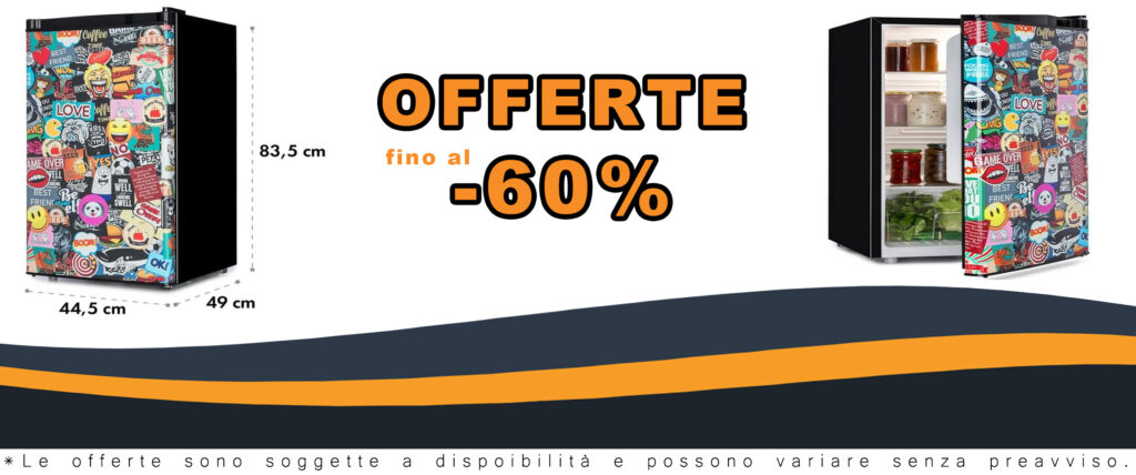 KLARSTEIN Cool Vibe - Friforifero, Classe Energetica E, Volume: 90 L, VividArt Concept: Porta con Stampe Manga e Fumetti, Scomparto Verdure, Livello di Rumorosità: 42 dB, Nero