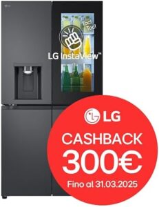 Frigorifero LG GMG960EVJE con 4 porte, Instaview, dispenser acqua e ghiaccio, e connettività Wi-Fi, vista in nero