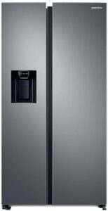 Frigorifero Samsung Side by Side AI con dispenser dell'acqua, Wifi, SpaceMax, e motore Digital Inverter, in Metal Inox