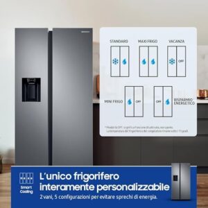 Frigorifero Samsung Side by Side AI con dispenser dell'acqua, Wifi, SpaceMax, e motore Digital Inverter, in Metal Inox