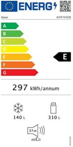 Haier Congelatore Inferiore Frigo-Congelatore A3FE743CPJ con classe energetica E, design moderno e funzionalità avanzate.