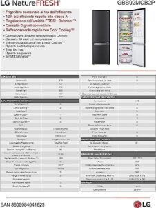 Frigorifero LG GBB92MCB2P, combinato, nero, con tecnologia No Frost e capacità di 384L, ideale per famiglie moderne.