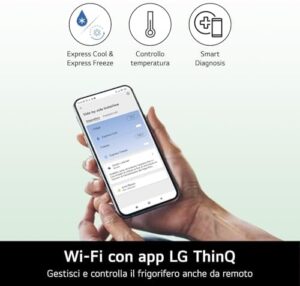 Frigorifero LG GTB744PZHED con doppia porta e tecnologia avanzata, finitura inox, e connettività Wi-Fi