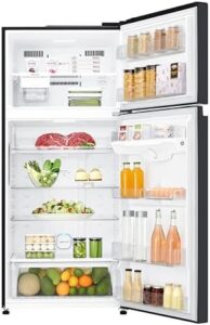 Frigorifero LG GTB744BMBED con porte in vetro e tecnologia avanzata per la gestione della freschezza degli alimenti.