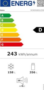 Frigorifero BEKO RCNE560E61ZXN in acciaio inox con capacità di 501 litri, tecnologia Total No Frost e compressore ProSmart Inverter