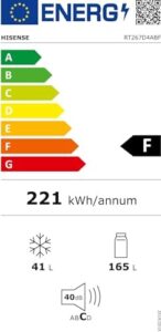 Frigorifero Hisense RT267D4ABF in nero, a doppia porta, con capacità di 205 litri, modello 2021.