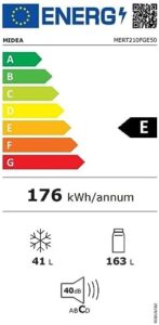 Frigorifero Midea MERT210FGE50 in argento con doppia porta, luce LED e controllo della temperatura regolabile