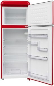 Akai Frigorifero Doppia Porta Vintage Anni 50 CLASS241KRD, colore rosso brillante, design retrò con due porte e classe energetica E