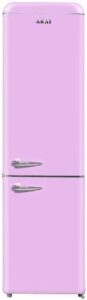 Frigo combinato vintage rosa Akai CLASS300, perfetto per ogni cucina con design retro ed efficienza energetica A++