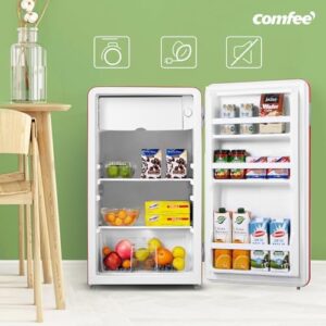 COMFEE' RCD93RE2RT(E) Frigorifero Rosso dal Design Retrò, Compatto e Silenzioso