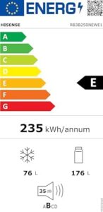 Hisense RB3B250NEWE1, frigorifero combinato da incasso Total No Frost, 178cm, display digitale LED, e cassetto per il controllo dell'umidità