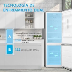 Midea Frigorifero Combi No Frost con design in inox, perfetto per ogni cucina moderna, con capacità totale di 310 litri e tecnologia No Frost.