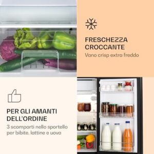 Klarstein Luminance Frost - Frigorifero e Congelatore combinato con frontale in vetro di sicurezza nero, elegante e funzionale.
