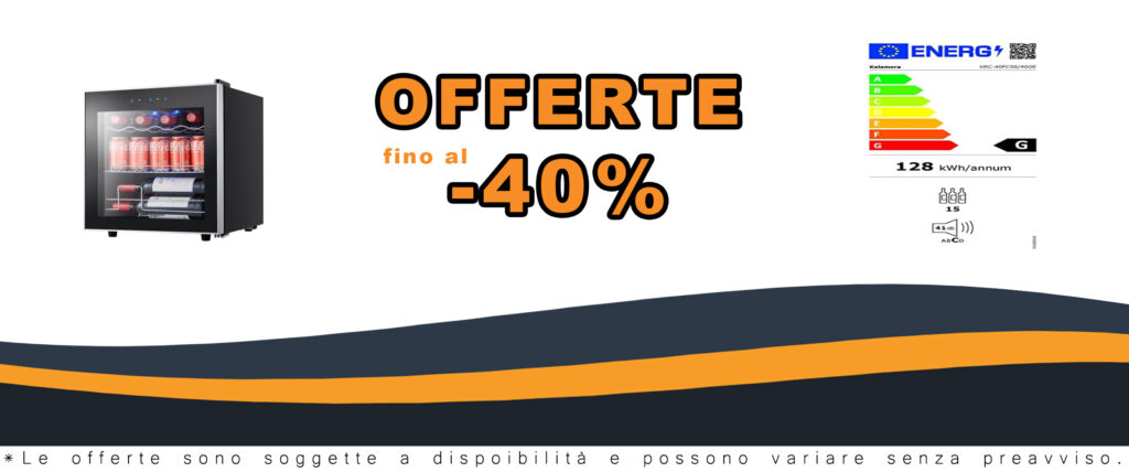 Kalamera Frigorifero per bevande KRC-40GE con porta in vetro e acciaio inox, mini frigorifero per bevande, 40 litri
