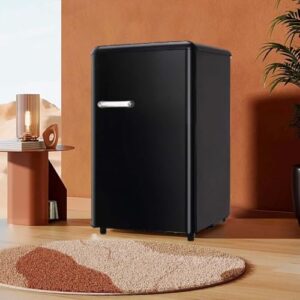 Frigorifero Monoporta Vintage Nero con luce interna e termostato regolabile, perfetto per la conservazione degli alimenti